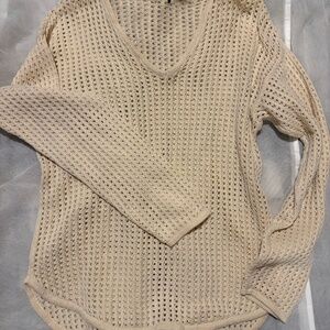 Anthropologie Open-Knit V-Neck Sweater - Cream - Excellent Condition